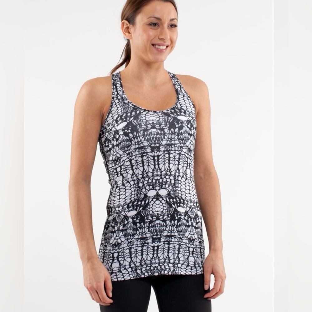 EUC- Lululemon Cool Racerback White Black Glacier Lace